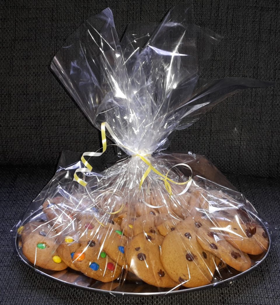 Cookies on a tin tray wrapped