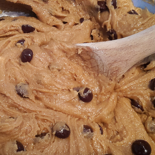 chocolate chip cookie dough with spoon