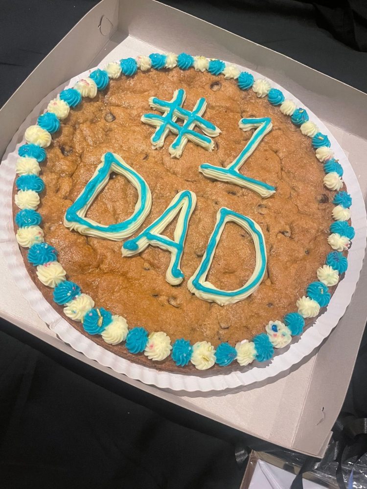 Blue and white #1 Dad Father's Day cookie cake